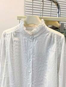 Women's Long-Sleeved Solid-Color Shirt With Floral Embroidered Collar, Fashionable Casual And Business Shirt Suitable For The Office, Work, Home, And Year-Round Wear, Spring/Summer/Autumn/Winter Pink - 黑色 - 查看 8