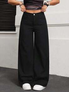Jeans de talle alto de pierna ancha - Negro - Ver 1