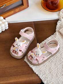 2026 Summer New Girls Cartoon Rabbit Sandals, Soft Non-Slip Hook And Loop Baby Shoes, Sweet Hollow Breathable Princess Shoes - Pink - View 4