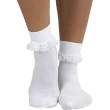 Women's Opaque Ankle High Nylon Fashion Socks W/Ruffle Lace Trim - 白色 - 查看 1