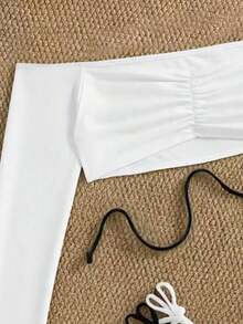Conjunto de 3 piezas de traje de baño negro y blanco para mujer, conjunto de traje de baño casual y sexy de 3 piezas para resort de playa, conjunto de traje de baño de 3 piezas para mujer, Bottom de traje de baño para mujer, conjunto de playa negro y blanco para mujer - Blanco y Negro - Ver 5