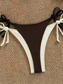 Conjunto de 3 piezas de traje de baño negro y blanco para mujer, conjunto de traje de baño casual y sexy de 3 piezas para resort de playa, conjunto de traje de baño de 3 piezas para mujer, Bottom de traje de baño para mujer, conjunto de playa negro y blanco para mujer - Marrón - Ver 6