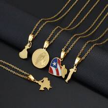 1 Stück Puerto Rico Spanische Kanarische Inseln Tanz Anhänger Halskette PR Vogel & Blume Herzförmige Nationalflagge Schmuck - Verschiedenfarbig - Übersicht 3
