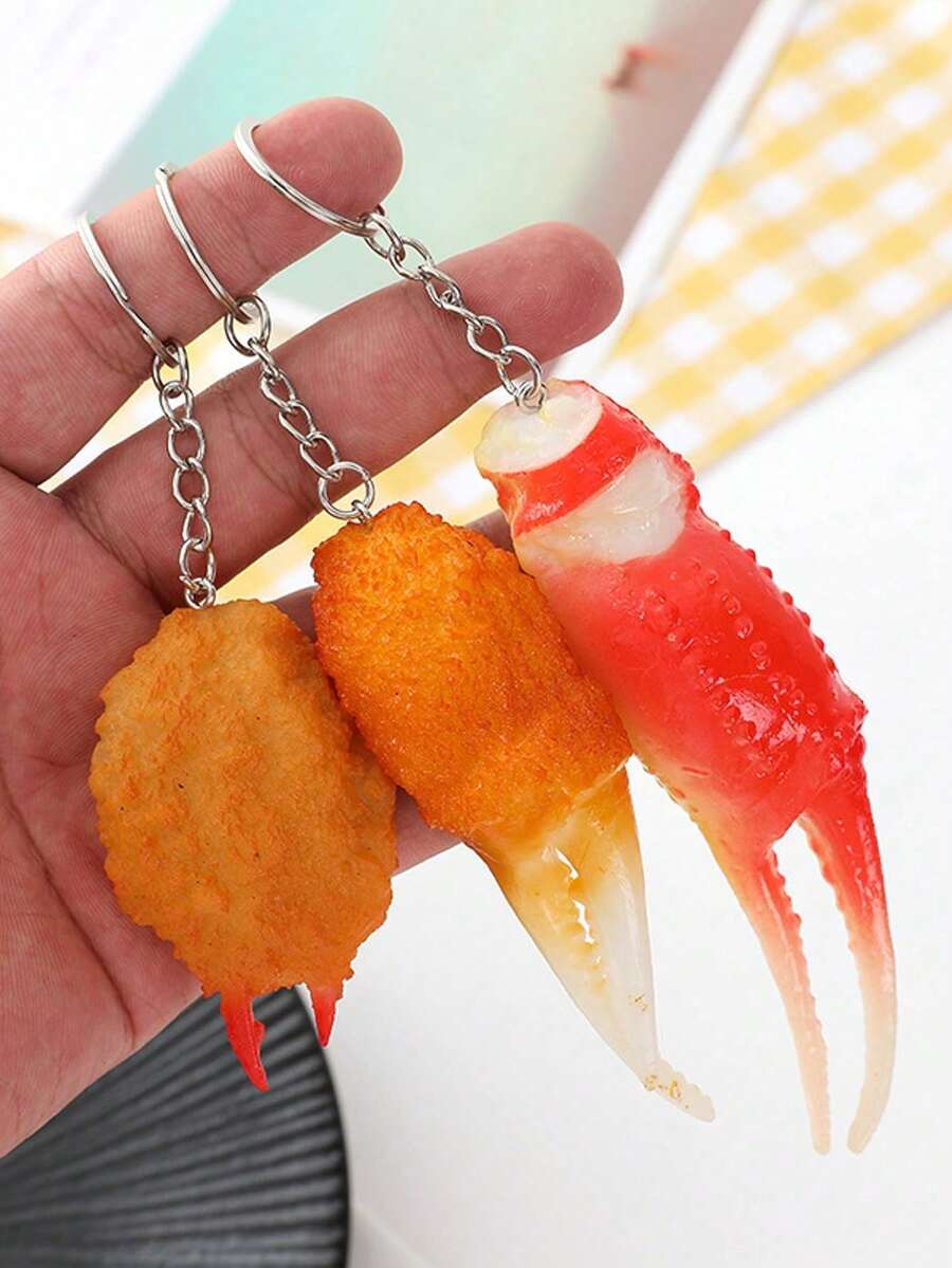 逼真天妇罗炸虾钥匙扣，创意虾爪包挂饰，蟹爪摄影道具，食物模型装饰品 - 彩色 - 查看 1