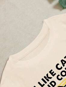 Camiseta de cuello redondo con estampado de gato y café de Hewang, top casual de manga corta, adecuado para primavera y verano, para mujerPure-Cotton - Albaricoque - Ver 5