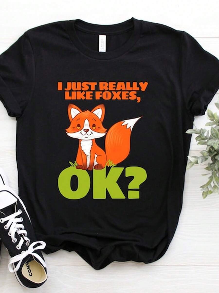 I Just Reallike Foxes T1S1Hirt, Cute Fox Birthday Gift Hirt, Funny EduC1Ational Save Foxes Spirit Animal Lover Party Present T1EE S1Hirt - 黑色 - 查看 1