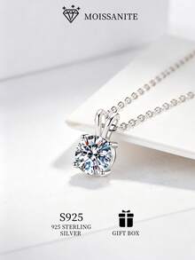 1件 S925 純銀 D色 1克拉 (6.5mm) 莫桑石吊墜項鍊，適合日常、婚禮、派對，女性經典時尚珠寶禮物，附證書 - 白金 - 查看 3