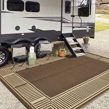 Modern Bordered Outdoor Area Rug UV Resistant Waterproof Pet Friendly Lightweight Reversible Mat For Balcony Garden Picnic RV Trip Beach Vacation Patio Backyard - Peony Brown Coffee - View 3