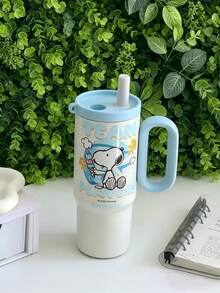 SNOOPY 1个750毫升史努比真空保温水瓶，大容量户外车载杯，便携式保温杯，高品质不锈钢吸管杯 - 彩色 - 查看 10
