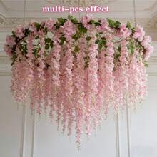1Set/26pcs Artificial Pink Cherry Blossom Vine With Wisteria Flowers, Includes Adjustable Tying Wire. Garlands, Suitable For Proposals, Wedding Scene Decorations, Birthday Parties, Hawaiian Parties, And Other Party Scenes. Seasonal Holiday Decorations - Artificial Flowers - View 7