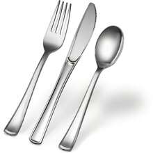 40-Pack Heavy Duty Silver-Style Disposable Plastic Knives, Elegant Faux Silver Cutlery For Catering Events Weddings Parties & Banquets, Premium Look Single-Use Serving Utensils For Food Service - 40 + Knives - View 1