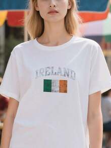 Graphic Print Women's T-Shirt, Lightweight Cotton, Summer, Vintage-Ireland-Irish-Flag-Green-St. Patrick's-Day-Oversize T-Shirt, 100% Pure Cotton - 白色 - 查看 5