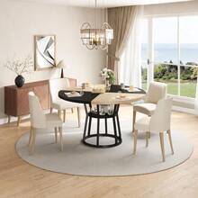 Space-Saving Round Dining Table For 4-6 Wood Dining Table With Storage Shelf, Robust Metal Legs, - Wood Color+Black - View 9