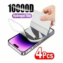 4pcs Full Screen Hydrogel Screen Protector Film Compatible With IPhone 15 14 Plus 13 16 17 17e 17air 12 11 Pro XR XS X MAX - Clear - View 7