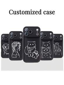 可客製化線條藝術設計手機殼，卡通圖案，相容 iPhone 18 17 16 15 14 13 12 11 Pro Max 與 Plus 系列，適合家庭、情侶、寵物、朋友個人肖像圖像客製化，相容 Galaxy S26 S25 S24 S23 S22 Ultra Plus A56 A55 A54 A53 A35 A15 A14 5G 裝置 - 黑色 - 查看 7