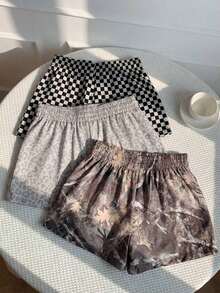 3-Piece Set Of Women's Solid Color And Patterned Shorts - Multicolor 17 - View 2