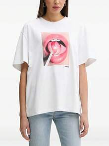 Camiseta holgada de verano con estampado de piruletas, estilo americano divertido, moda europea y americana, top de manga corta juvenil y elegante. - Camisa blanca de manga corta - Ver 2