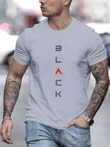 Camiseta de Hombre con Estampado de Letras, Cómoda y Suave, Corte Regular - Negro - Ver 10