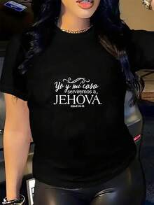 1 Women's Blouse, Beautiful Blouses For Women, Women's Clothing Sets, My House And I Will Serve The Lord, 180G T-Shirt In Black And White With Religious Print, High Quality, Round Neck, Basic Loose Fit, Breathable, Versatile, Machine Washable, Comfortable, Size S ~ 3XL, Daily, Casual, Sporty, Summer Essential. - 黑色 - 查看 3