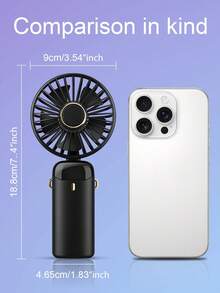 2026 New Rechargeable Portable Handheld Fan With LED Display, 5-Speed Wind Adjustment, Quiet Operation, 90° Foldable With Base, 3-In-1 Handheld/Neck/Desktop Fan, Suitable For Women's Eyelash Makeup Fan, 800mAh - Multicolor - View 4