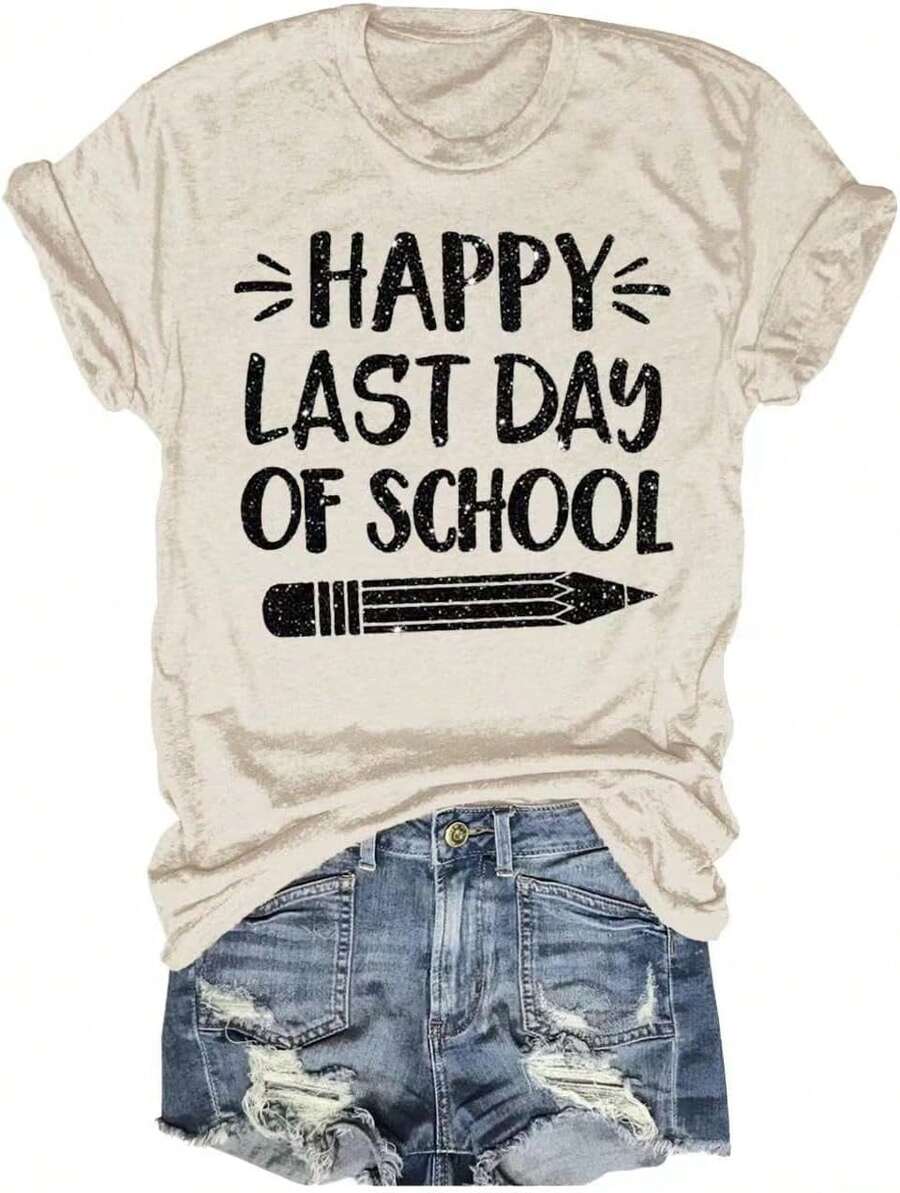 Camisas de profesora para mujer, de verano, divertidas, de manga corta, con gráficos inspiradores - Albaricoque - Ver 1