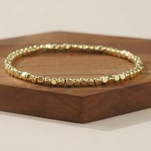 1pc Elegant Minimalist Gold Color Hematite Square Beads Bracelet, Gold Elastic Square Beads Bracelet, Versatile For Commuting, Niche Design, Gift For Best Friend, Birthday Gift - Gold - View 3