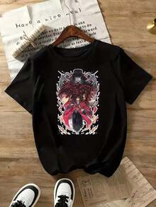 Camiseta de Anime para Mujer Under The Radar, Camiseta de Manga Corta con Estampado de Personajes de Anime, Top Casual Negro para Hombres y Mujeres, Camiseta Gráfica de Moda Unisex, Estilo Streetwear para Damas, Camiseta de Manga Corta de Anime - Camiseta Vintage de Estilo Urbano Unisex, Holgada, de Algodón, Manga Corta y Cuello Redondo - Negro - Ver 6