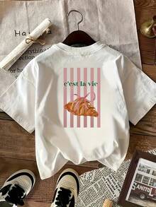 A Short-Sleeved T-Shirt With Pink Stripes On The Back, A Bow And Bag Design, Along With The Phrase 'C'Est La Vie', Giving It A Fresh And Stylish Look. Y2k T-Shirt - 白色 - 查看 10