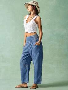 BohoFeels Pantalones acampanados de unicolor casual de vacaciones para mujer - Lavado ligero 2 - Ver 3
