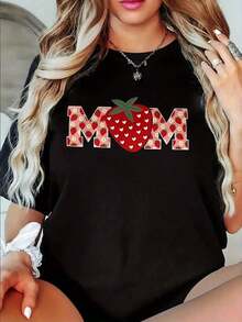 Free de Mujer con Estampado de Fresa y MOM - Blusa de Manga Corta y Cuello Redondo, Top Casual y Deportivo con Letras de Fresa y MOM, Lavable a Máquina, Atuendo Casual de Primavera-Verano para Mamás, Regalo para el Día de la MadreHolidayNigh - Negro - Ver 10