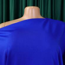 Conjunto otoñal para mujer de color liso con top de cuello oblicuo y pantalones de pierna ancha - Azul - View 4