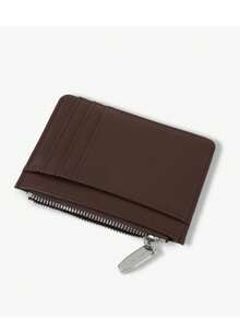 Dompet Koin Ritsleting Patchwork Baru, Dompet Multi-Kartu Minimalis PU untuk Wanita, Pengatur Kartu Warna Kontras, Hadiah - Kopi - View 7