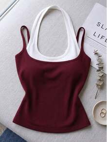 Women's 2-In-1 Layered Cami Top For Summer – Casual Street Style, & Comfortable - Burgundy - View 2
