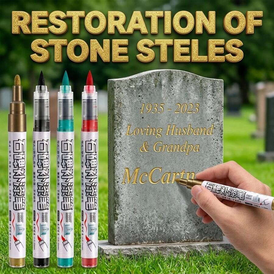 1pc Stone Monument Restoration Marking Pen, Gold/Red/Green/Black Color Marker Pen, Quick Drying & Fade Resistant - Paint Pen - View 1