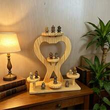 Natural Pine Wood Heart-Shaped Multi-Tier Display Rack, Multifunctional Desktop Storage Organizer, Can Be Used To Display Perfumes, Cosmetics, Small Decorations And Collectibles, Cute And Decorative Home Accessory - View 10