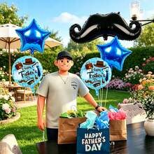 Un juego de 7 globos con temática de bigote para el Día del Padre, ideal para celebraciones del Día del Padre, decoraciones de cenas familiares, decoración de la sala de estar, decoraciones de la mesa del comedor y decoraciones de fiestas sorpresa - Set de globos con forma de barba para el Día del Padre - Ver 7