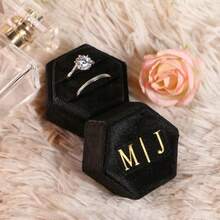 1pc Customized Crystal Patchwork Hexagonal Velvet Ring Box, Personalized Wedding Ring Holder, Engagement Proposal Jewelry Box, Perfect Gift For Couples And Newlyweds - Multicolor - View 5