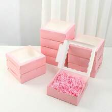 5/10/20pcs Bread Boxes With Window, Pastry Packaging Boxes, Suitable For Macarons, Cookies, Cupcakes, Donuts, Desserts - Bakery, Snacks, Small Cakes - Pink - View 2