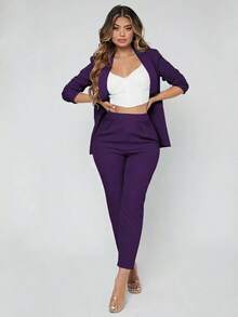 Traje de blazer con cuello de chal y pantalones para otoño/invierno - Morado - Ver 4