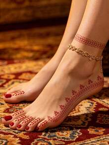 1pc Geometric Leaf Mandala Hollow Template Sticker, Leaf, Wavy Arc, Dotted Decorative Line, Foot Painting, Body Art Template, Spring/Summer Pattern Tattoo Template, Suitable For Wedding Design, Holiday Party, Foot Art Makeup Tattoo - Black - View 3