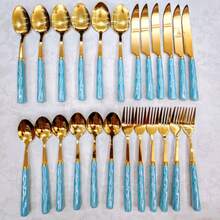 4/24pcs Elegant Ceramic Handle Stainless Steel Cutlery Set, Including Steak Knife, Fork, Dessert Spoon, Soup Spoon, Unique Design Suitable For Home, Restaurant, Kitchen, Daily Dining, Party And Holiday Gathering - Gold - View 16