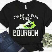 Conjuntos de verano para mujer, Camiseta divertida con estampado 'I M Here For The Bourbon' y 'Kentucky Derby Drinking', Regalo de Navidad, Conjuntos de verano para mujer, Tops de verano, Playeras de mujer - Negro - Ver 6