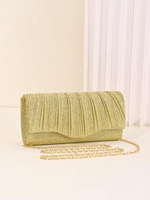 Clutch estilo sobre con tapa abatible, perfecto para fiestas de noche de mujeres, adecuado para bodas, recepciones de cóctel, graduaciones y diversos eventos. - Dorado - Ver 3