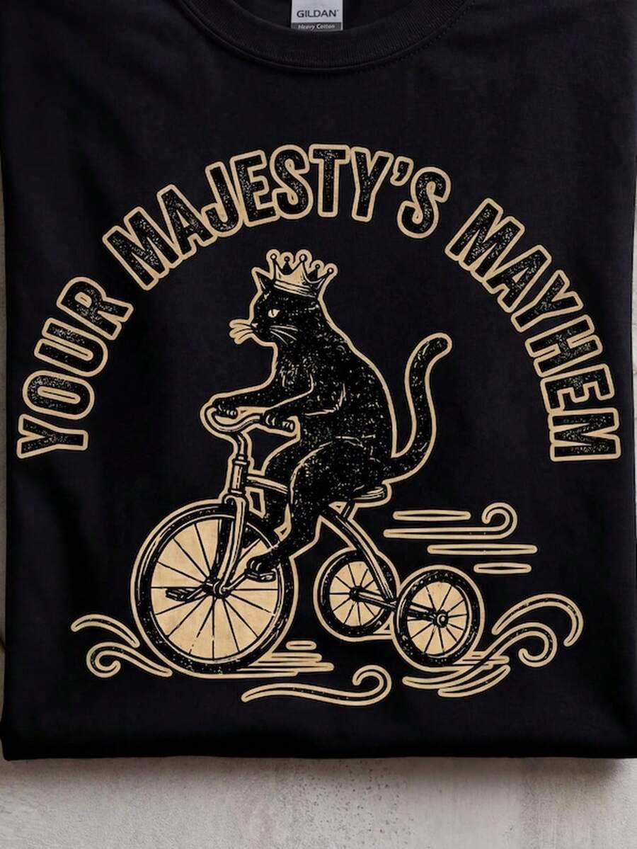 C1At Wearing Crown Tricycle S1Hirt, Your MA1Jesty's Mayhem S1Hirt Funny Groundhog Animal M1ental Health T1EE Adult Humor SarC1Astic T1S1Hirt. - 黑色 - 查看 1