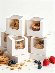 5pcs/20pcs/50pcs Window Bread Box, Pastry Box, New Large Square Cake Box, Small Kraft Paper Cupcake Box, Suitable For Cookies, Macarons, Mini Snacks, Suitable For Holidays, Parties, Paper Cup Cake Box, Birthday Gift Packaging - Multicolor - View 4