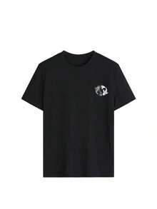 Camiseta de mujer de manga corta con cuello redondo y estampado de peces koi, de estilo casual y versátil para el verano - Negro - Ver 4