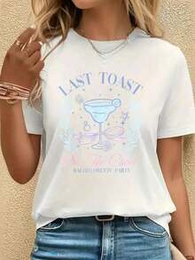 Camiseta para Despedida de Soltera en la Playa, Equipo Nupcial, Última Brindis en la , Camiseta Blanca Estampada, Camiseta Casual de Cuello Redondo y Manga Corta para Verano - Blanco - Ver 1