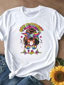 Camiseta de Mujer con Estampado Gráfico, Algodón Ligero, Verano, Camiseta Casual de Cuello Redondo, Opciones en Negro y Blanco, Estampado de Gafas de Philobotomist Life, Camisetas de Uso Diario de Verano, Tops de Verano, Camisetas Gráficas, Conjuntos de Verano, Camisetas Gráficas de Mujer, Tops Cortos de Mujer, Tops de Mujer, Ropa Linda de Algodón Vintage, Camiseta Oversize de Mujer con Estampado 100% Algodón Puro - Blanco - Ver 3