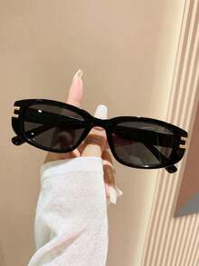 Gafas de estilo retro Y2K con montura pequeña y forma de ojo de gato en color negro, de material plástico clásico, adecuadas para uso casual diario, estilo unisex. - Multicolor - Ver 2