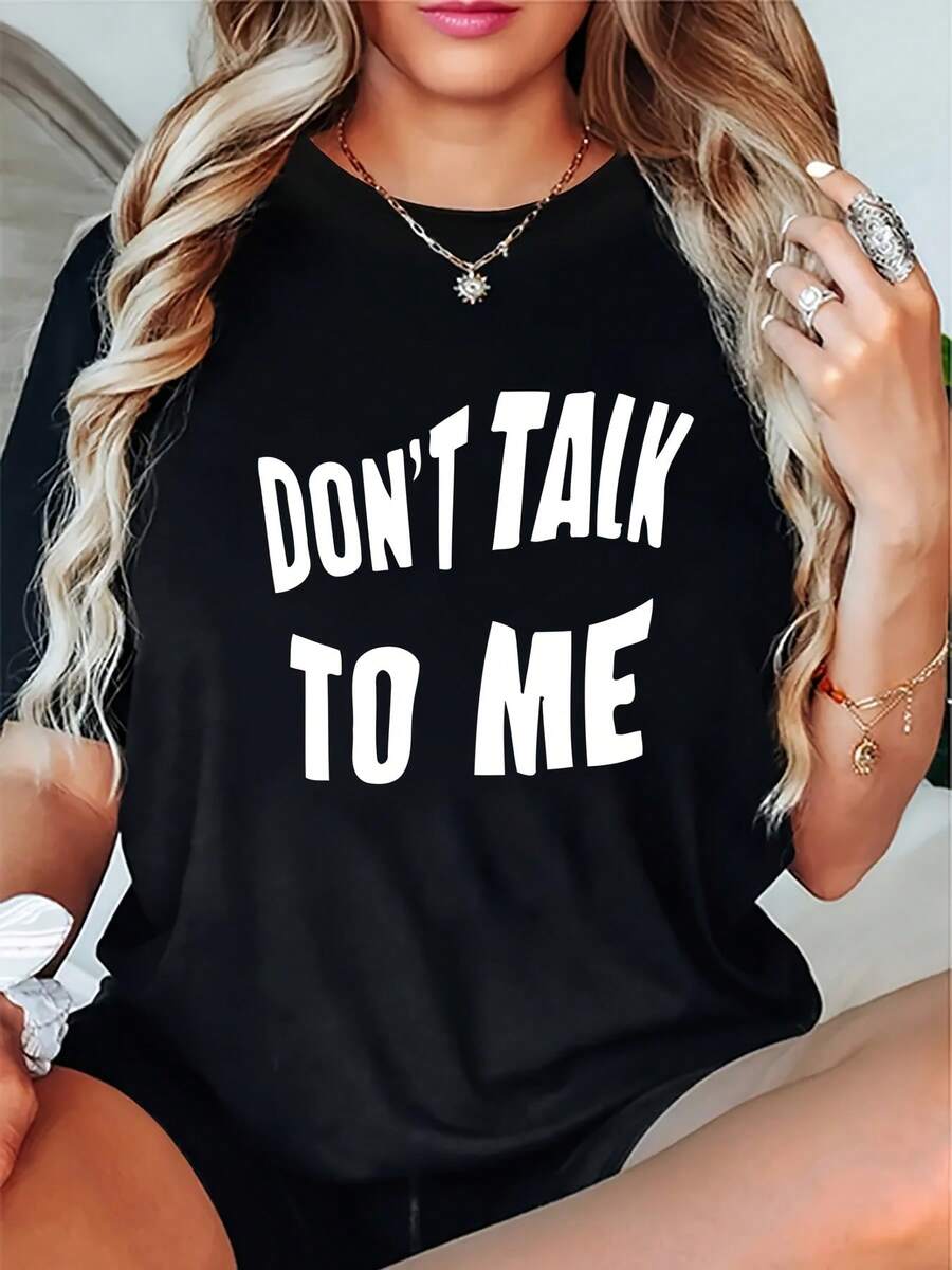 Graphic Print T-Shirt, Short Sleeve, Round Neck, Casual Style For Summer And Spring, Women's Clothing Y2k - Black - View 1